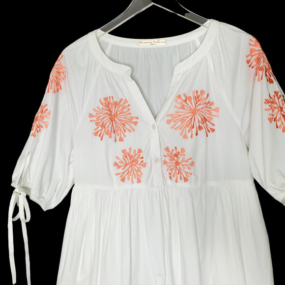 Wayward Fancies Eshakti Dress L White Poplin Tiered Embroidered cottagecore - Picture 3 of 11